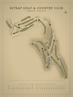 Kitsap Golf & Country Club course map poster, Vintage style, 12×16 / 18×24