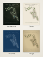 Kitsap Golf & Country Club course map poster in four styles: Architectural, Classic, Blueprint and Vintage