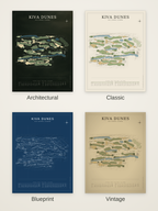 Kiva Dunes course map poster in four styles: Architectural, Classic, Blueprint and Vintage