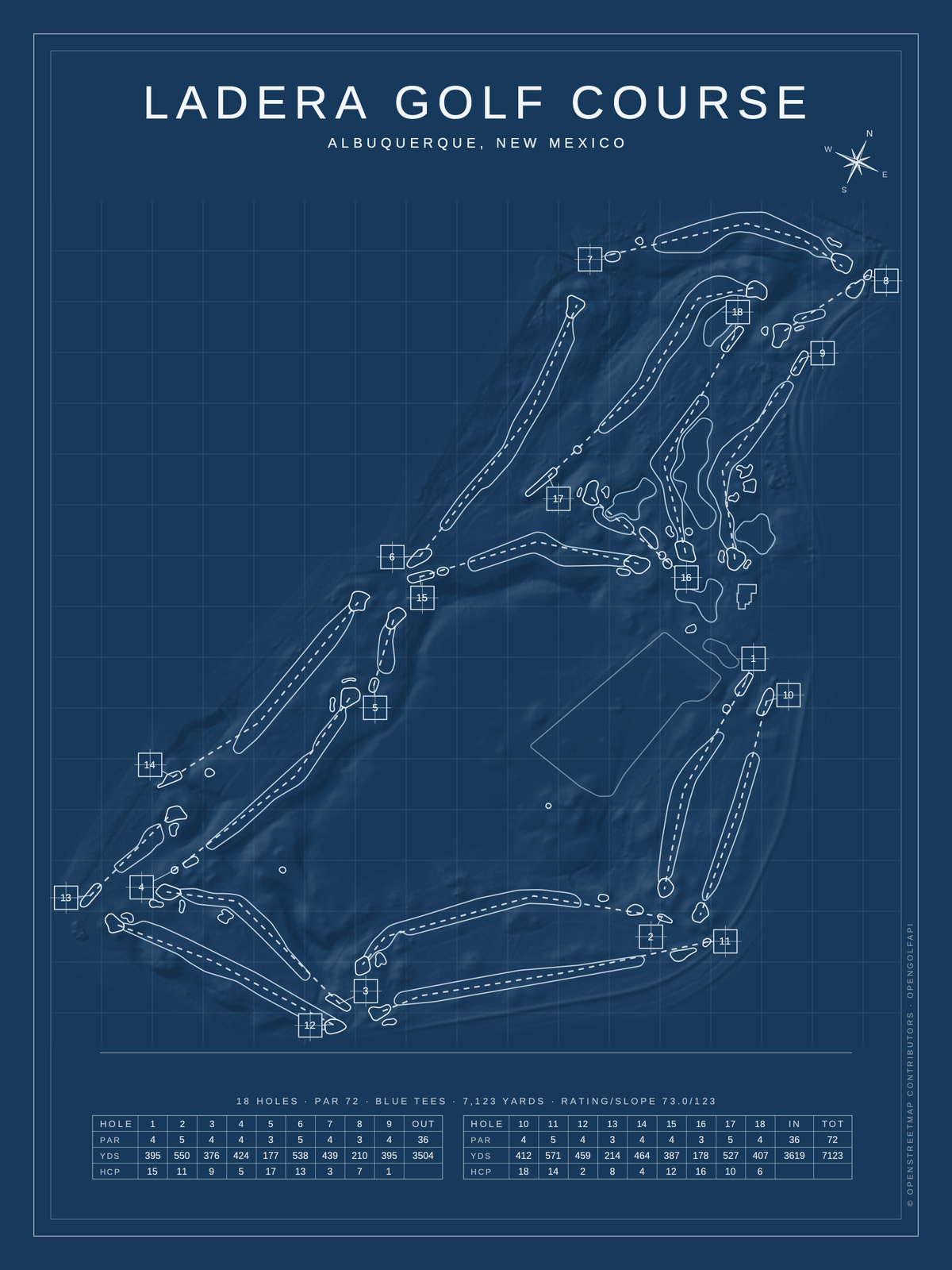 Ladera Golf Course map poster, Blueprint style, 12×16 / 18×24