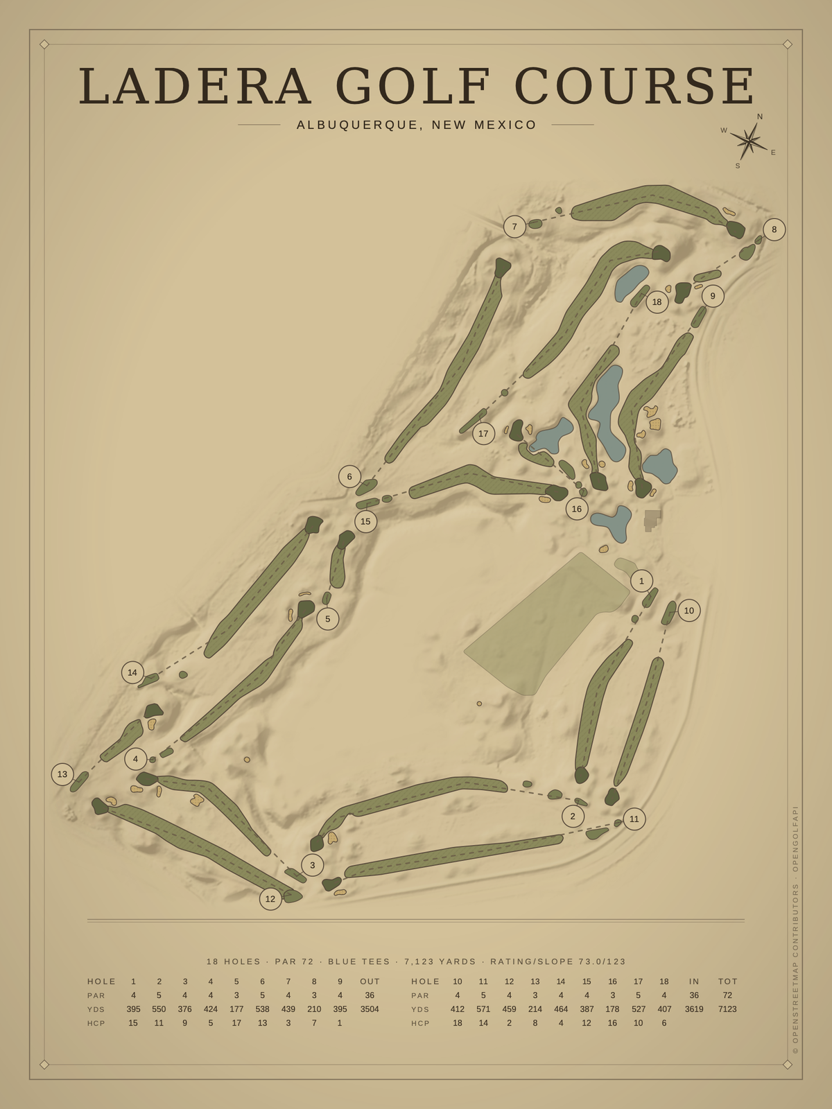 Ladera Golf Course map poster, Vintage style, 12×16 / 18×24