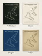 Lago Vista Golf Course map poster in four styles: Architectural, Classic, Blueprint and Vintage
