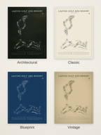 Lajitas Golf and Resort course map poster in four styles: Architectural, Classic, Blueprint and Vintage