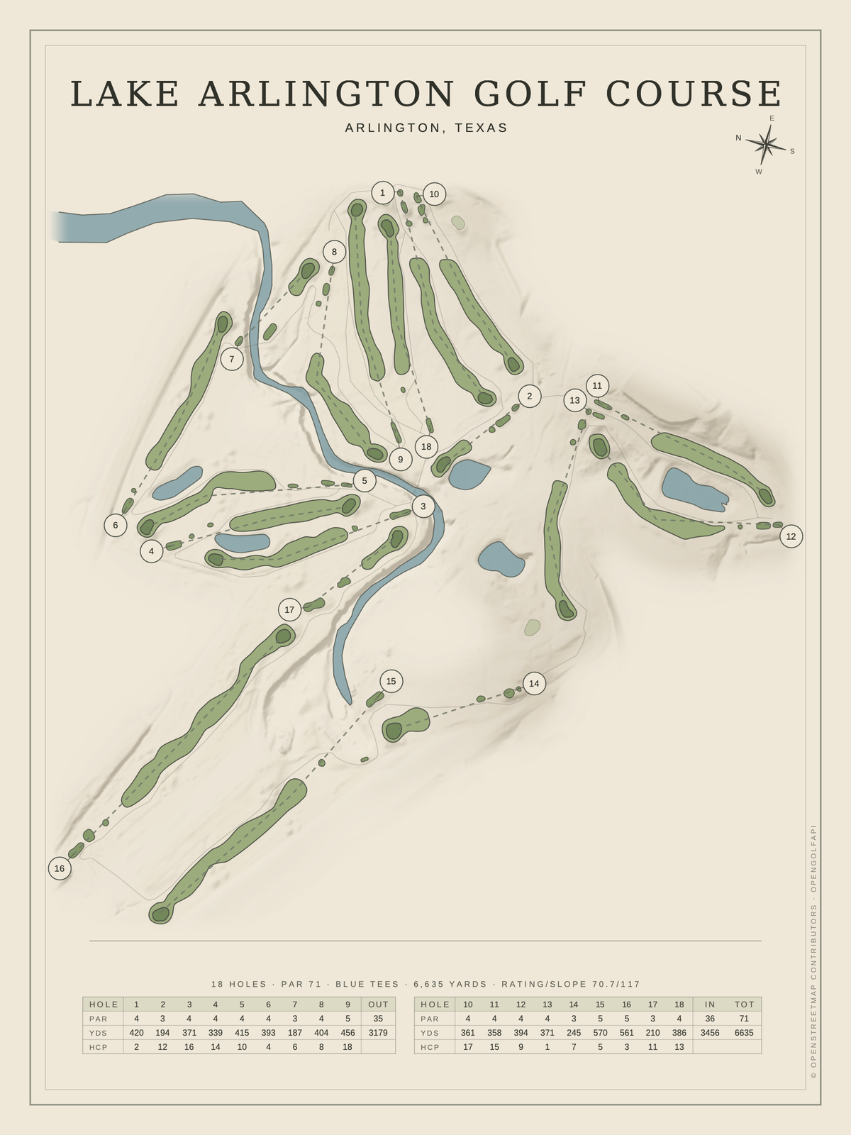 Lake Arlington Golf Course map poster, Classic style, 12×16 / 18×24