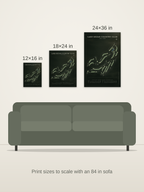 Lake Kezar Country Club course map poster in the Architectural style at 12×16, 18×24 and 24×36 inches, shown to scale on a wall above an 84-inch sofa
