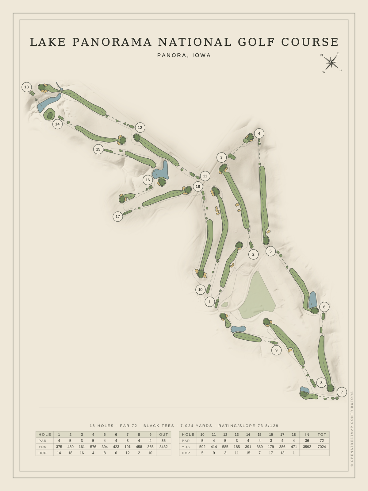 Lake Panorama National Golf Course map poster, Classic style, 12×16 / 18×24