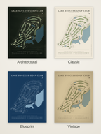 Lake Success Golf Club course map poster in four styles: Architectural, Classic, Blueprint and Vintage