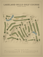 Lakeland Hills Golf Course map poster, Vintage style, 12×16 / 18×24