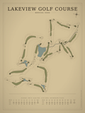 Lakeview Golf Course map poster, Vintage style, 12×16 / 18×24