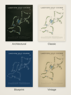 Lakeview Golf Course map poster in four styles: Architectural, Classic, Blueprint and Vintage