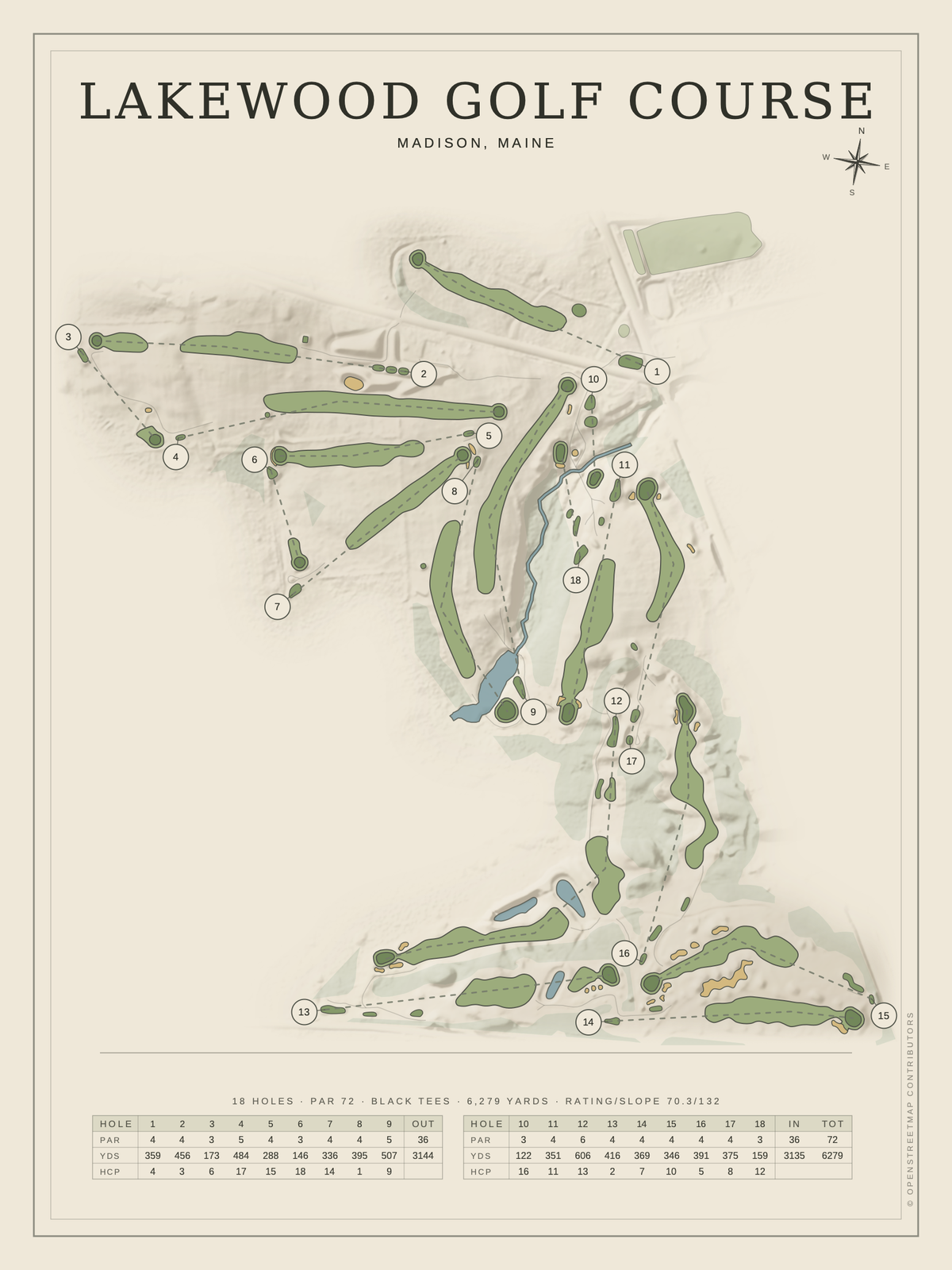 Lakewood Golf Course map poster, Classic style, 12×16 / 18×24