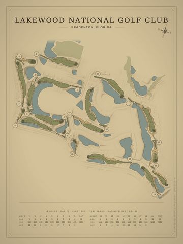 Lakewood National Golf Club Course Map poster