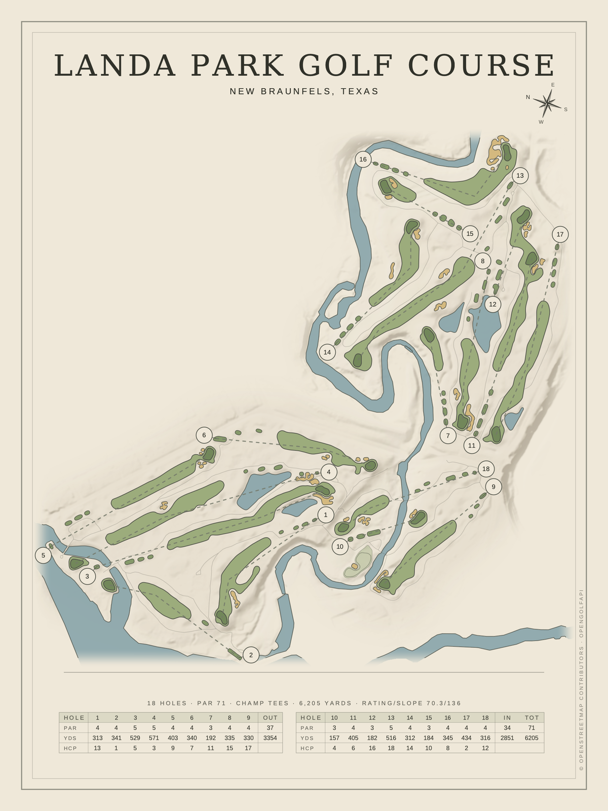 Landa Park Golf Course map poster, Classic style, 12×16 / 18×24