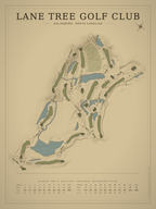 Lane Tree Golf Club course map poster, Vintage style, 12×16 / 18×24