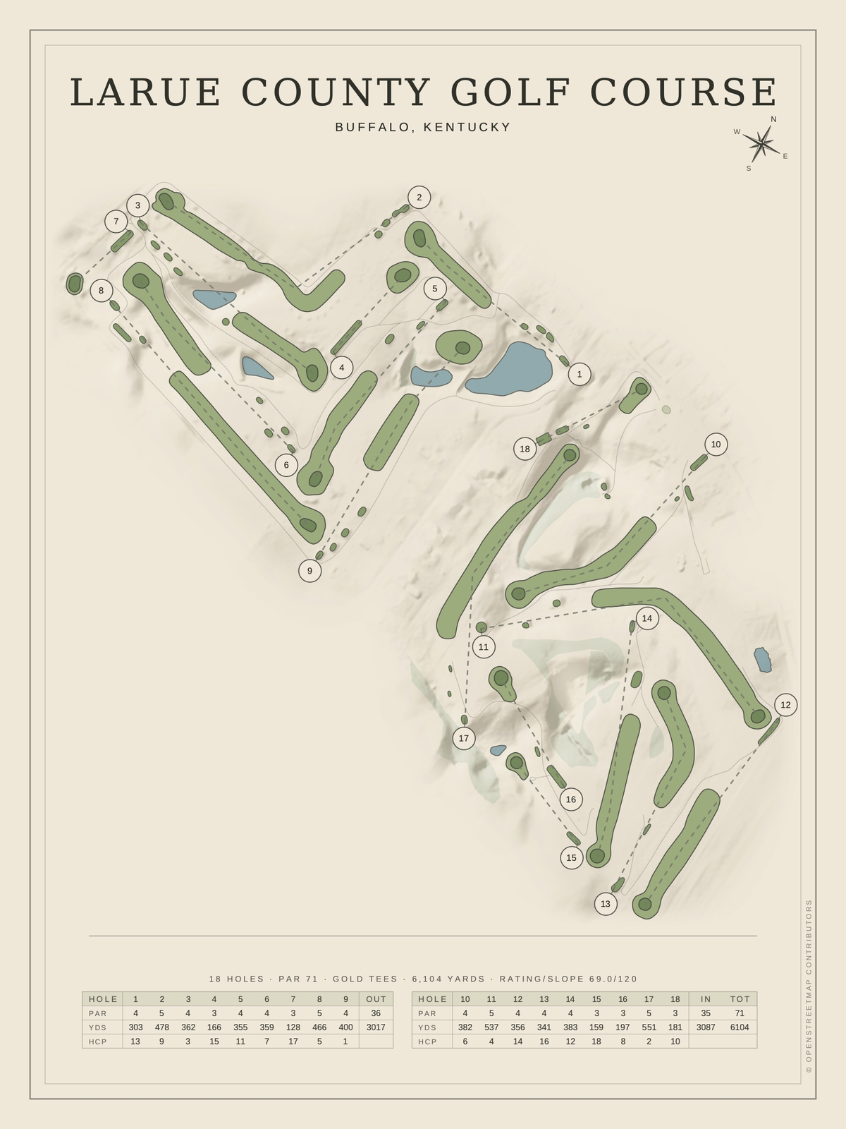 LaRue County Golf Course map poster, Classic style, 12×16 / 18×24