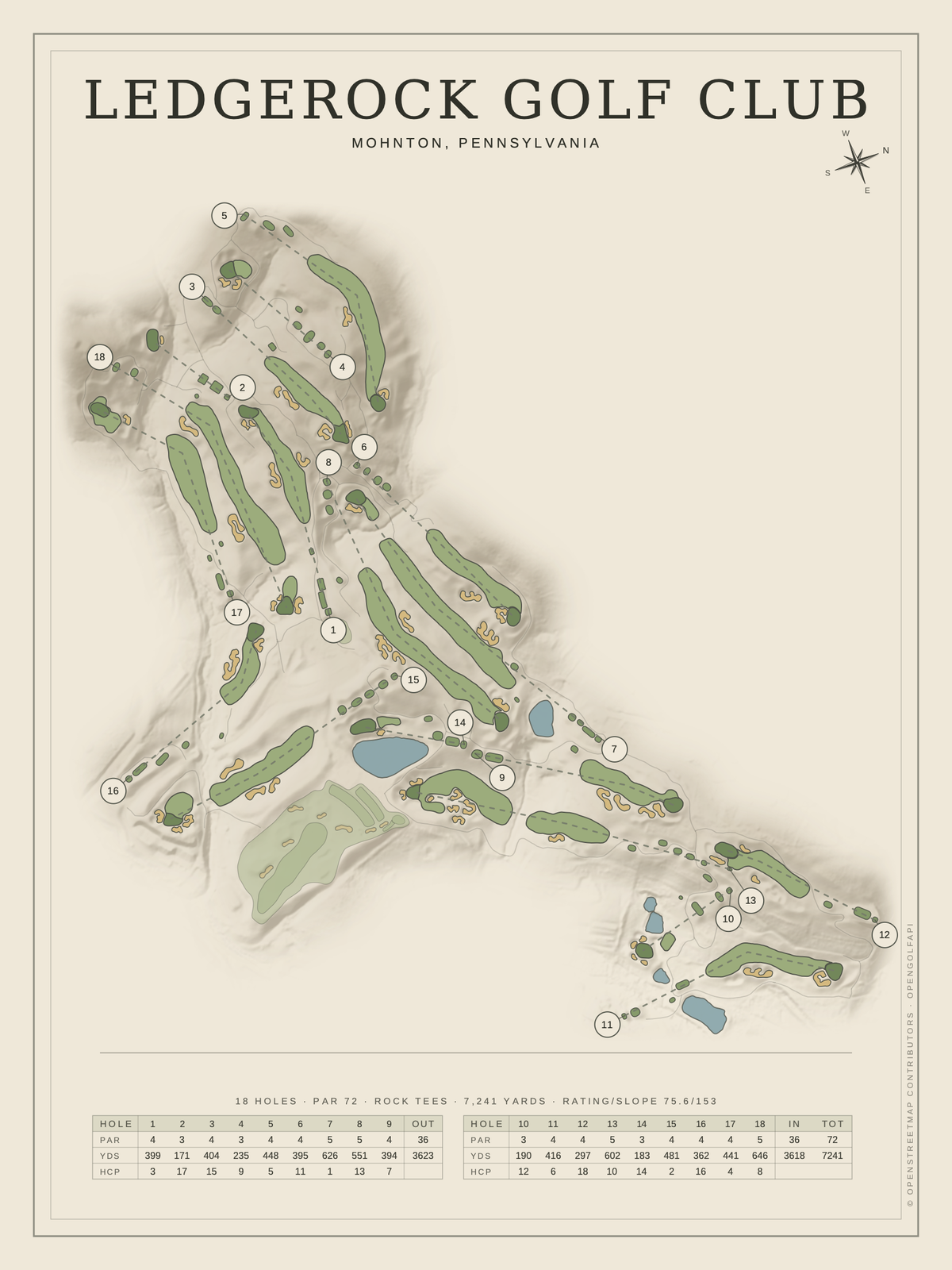 Ledgerock Golf Club course map poster, Classic style, 12×16 / 18×24