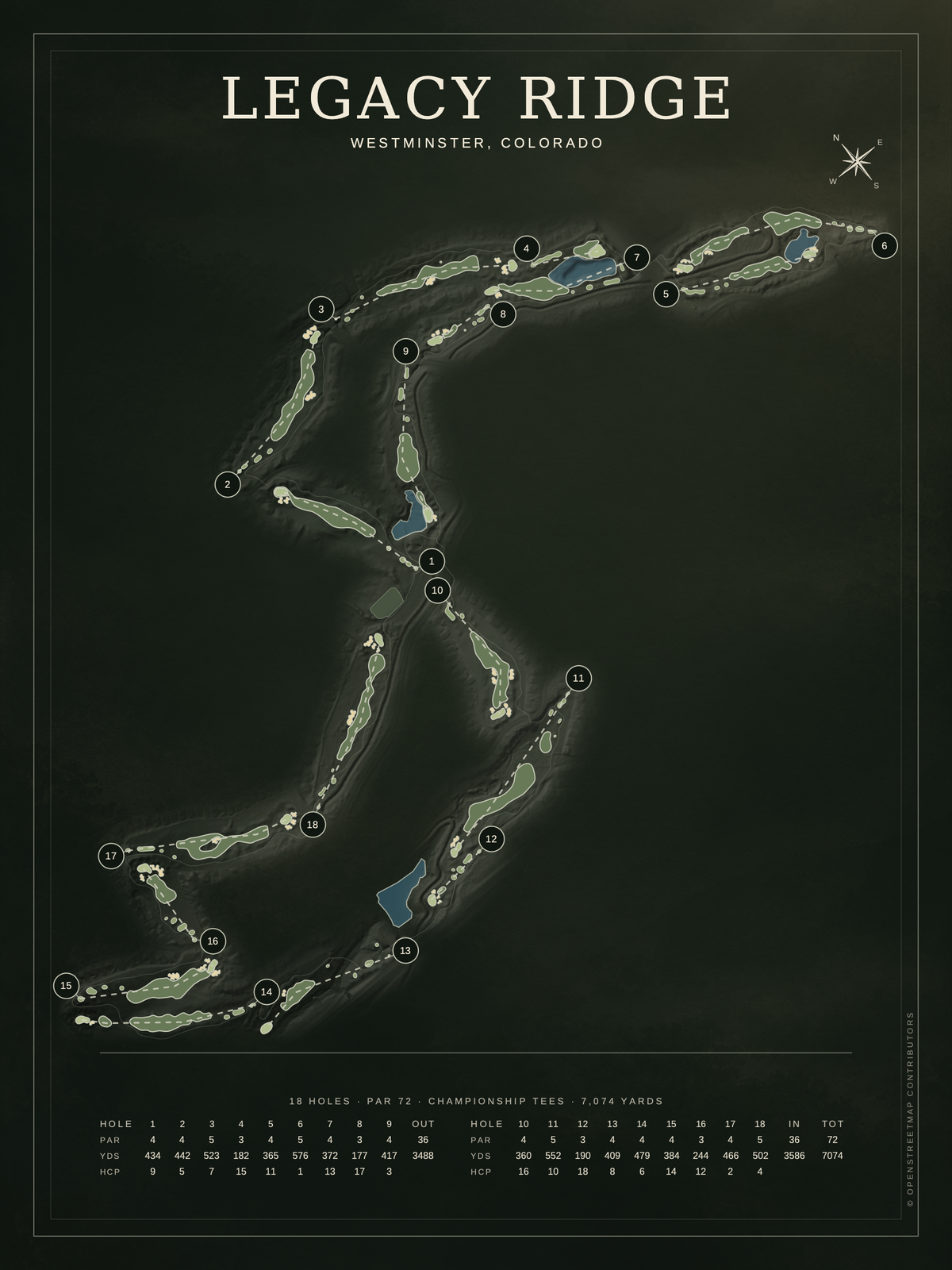 Legacy Ridge course map poster, Architectural style, 12×16 / 18×24