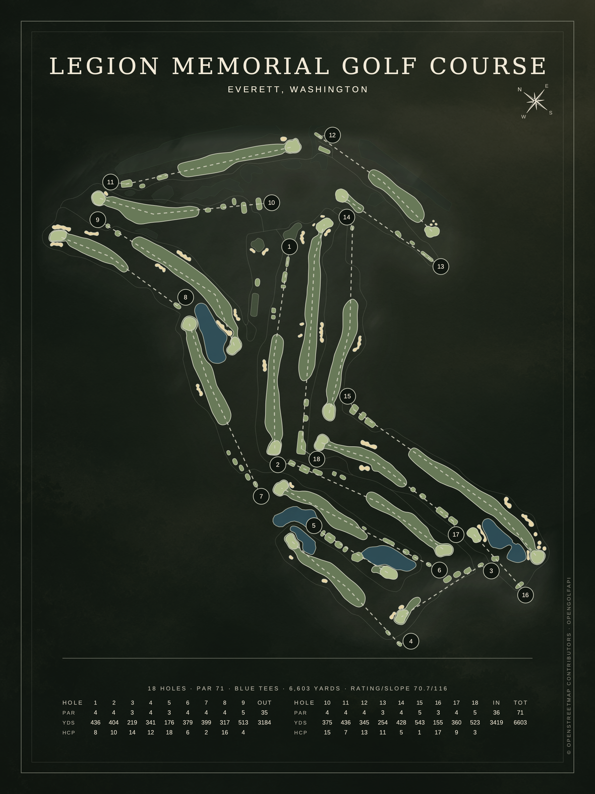 Legion Memorial Golf Course map poster, Architectural style, 12×16 / 18×24