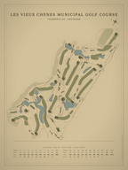Les Vieux Chenes Municipal Golf Course map poster, Vintage style, 12×16 / 18×24