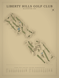 Liberty Hills Golf Club course map poster, Vintage style, 12×16 / 18×24