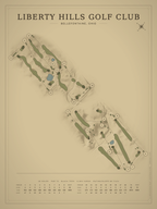 Liberty Hills Golf Club course map poster, Vintage style, 12×16 / 18×24
