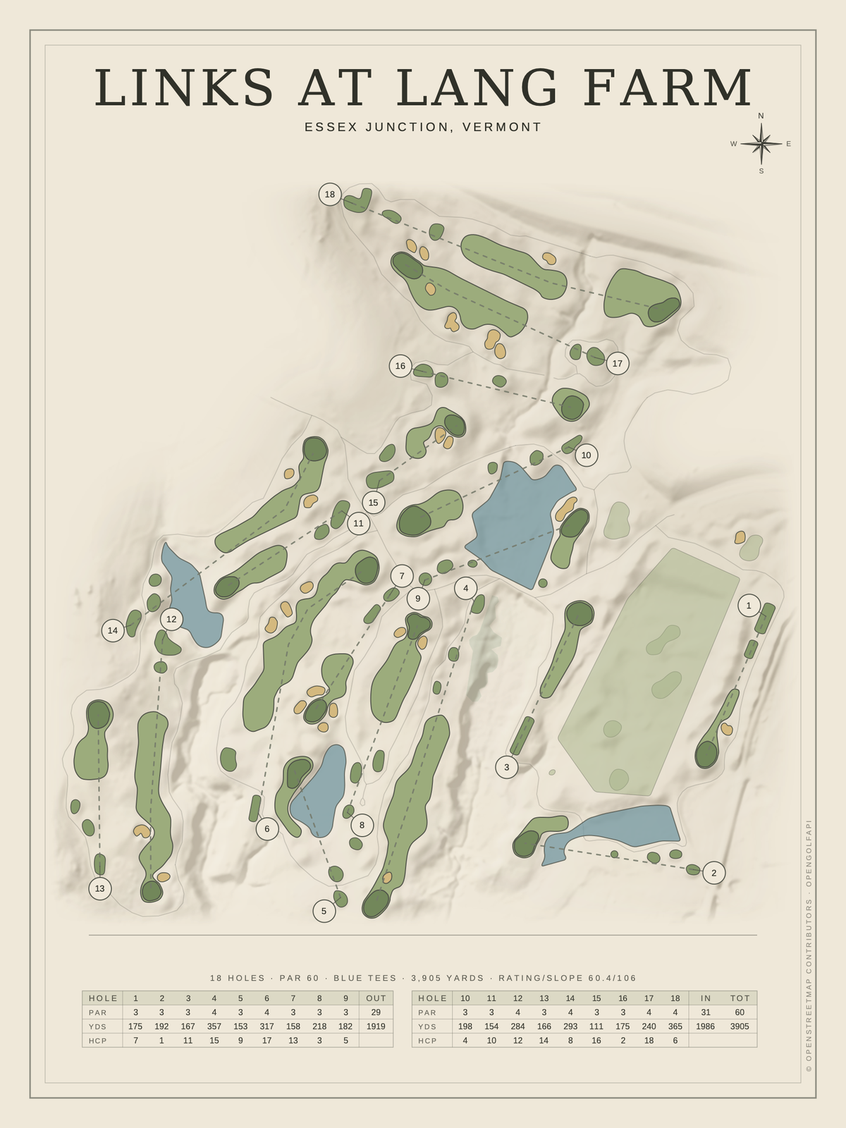 Links at Lang Farm course map poster, Classic style, 12×16 / 18×24