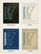 The Links at Spanish Bay course map poster in four styles: Architectural, Classic, Blueprint and Vintage