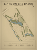 Links on the Bayou course map poster, Vintage style, 12×16 / 18×24
