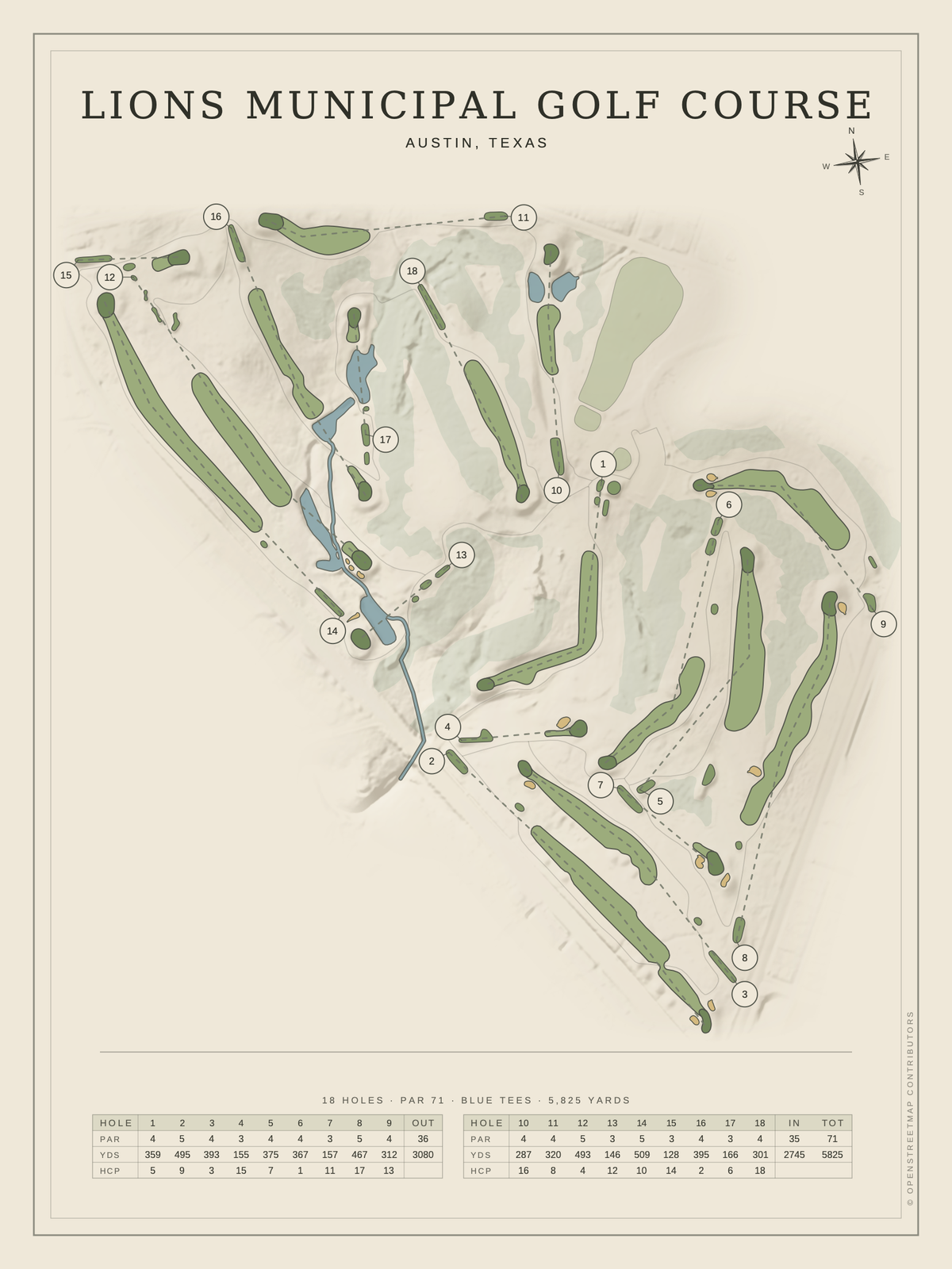 Lions Municipal Golf Course map poster, Classic style, 12×16 / 18×24