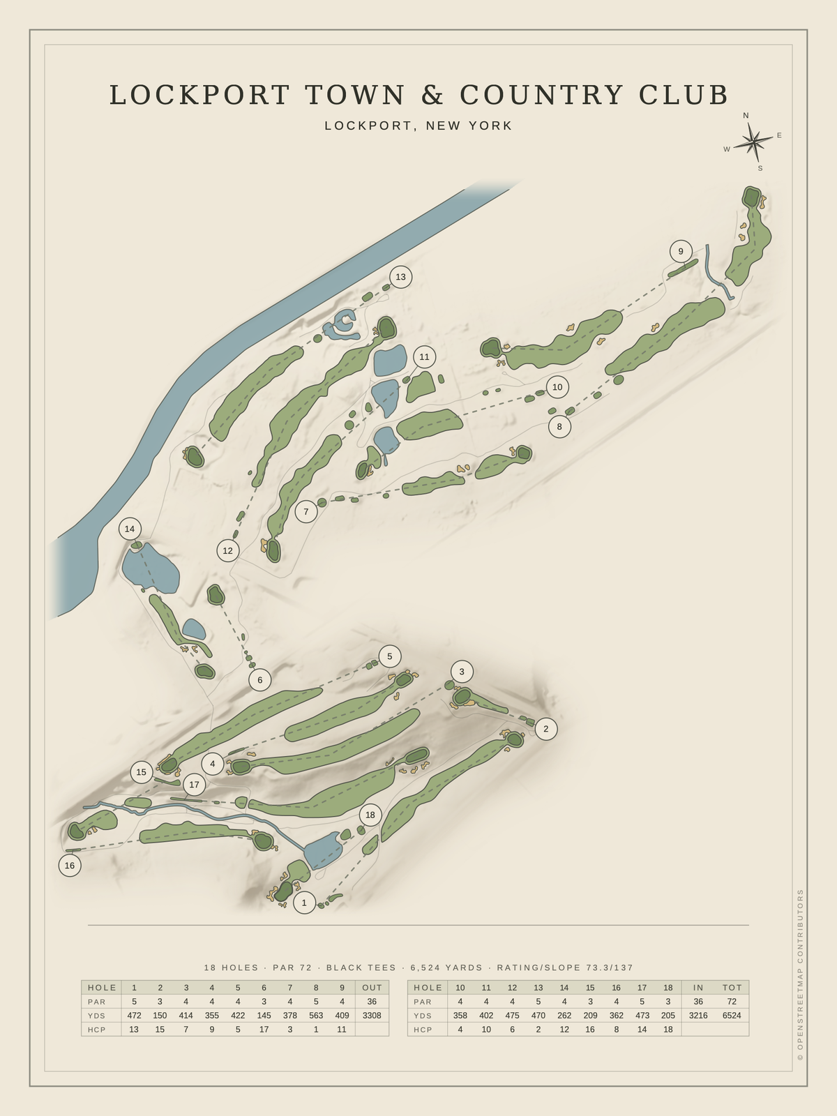 Lockport Town & Country Club course map poster, Classic style, 12×16 / 18×24