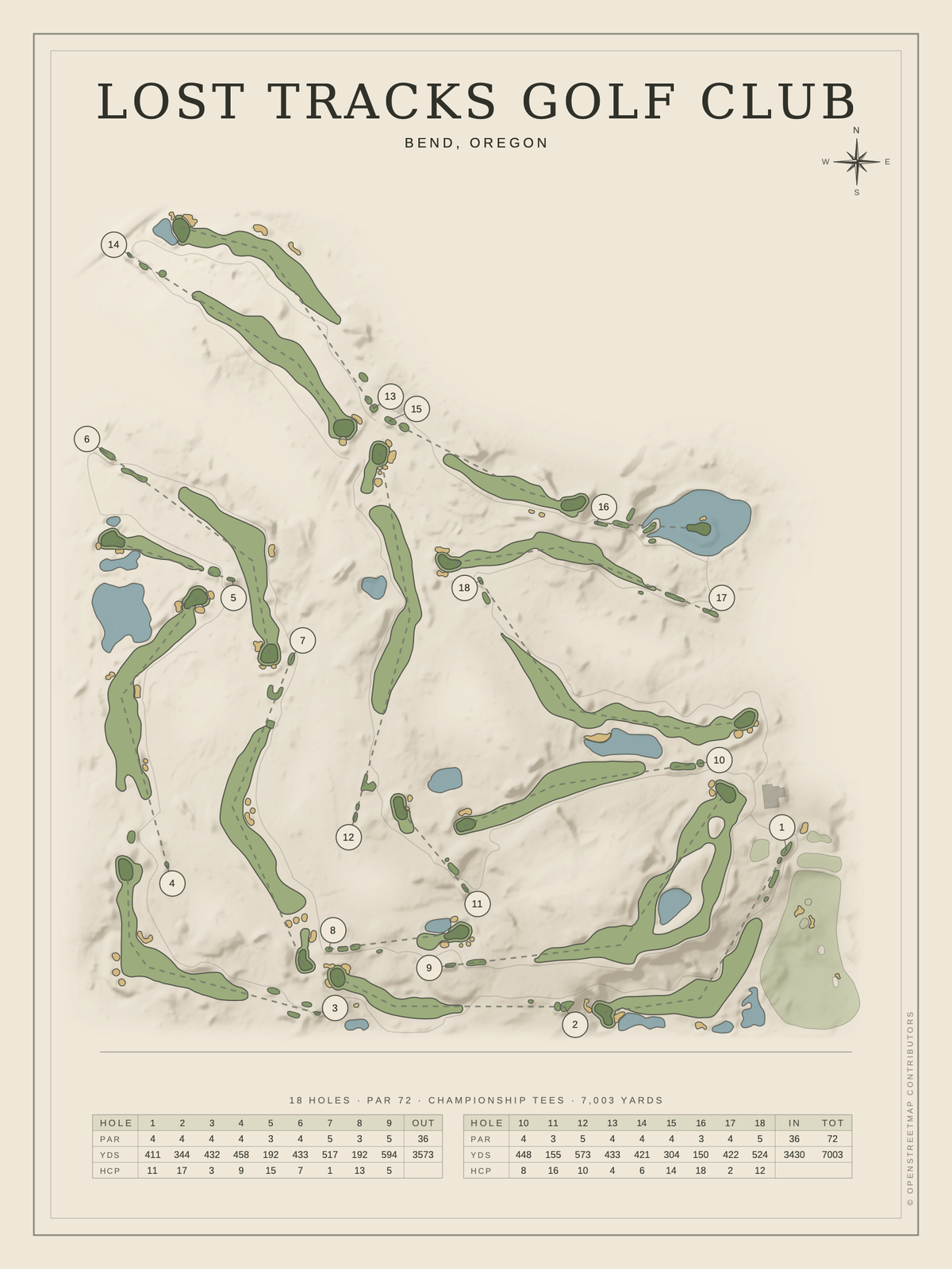 Lost Tracks Golf Club course map poster, Classic style, 12×16 / 18×24