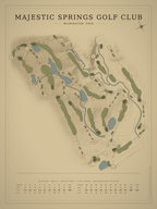 Majestic Springs Golf Club course map poster, Vintage style, 12×16 / 18×24