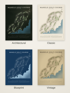 Manele Golf Course map poster in four styles: Architectural, Classic, Blueprint and Vintage