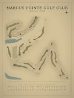 Marcus Pointe Golf Club course map poster, Vintage style, 12×16 / 18×24