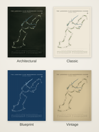 The Landings Club Marshwood Course map poster in four styles: Architectural, Classic, Blueprint and Vintage
