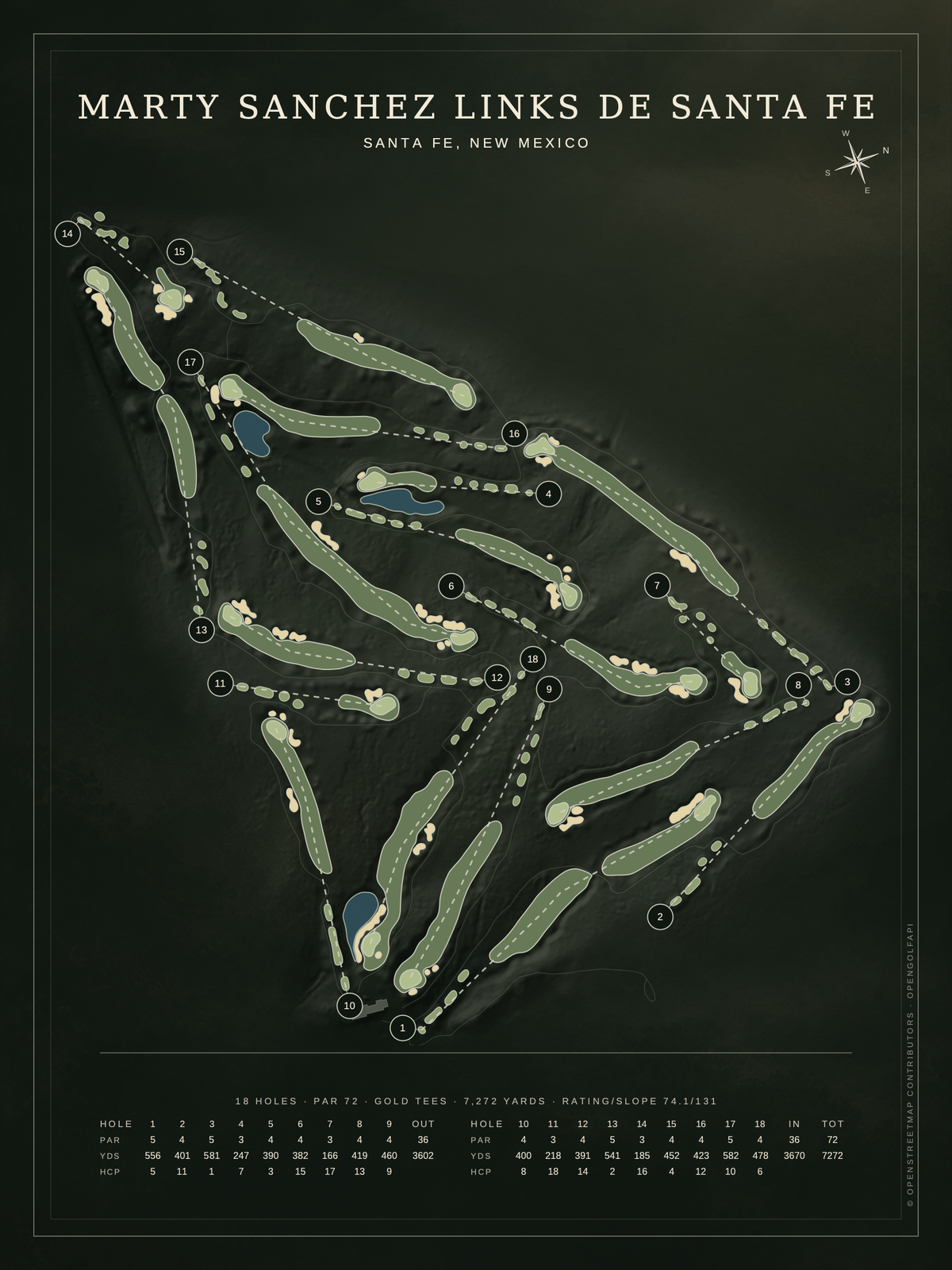 Marty Sanchez Links de Santa Fe course map poster, Architectural style, 12×16 / 18×24