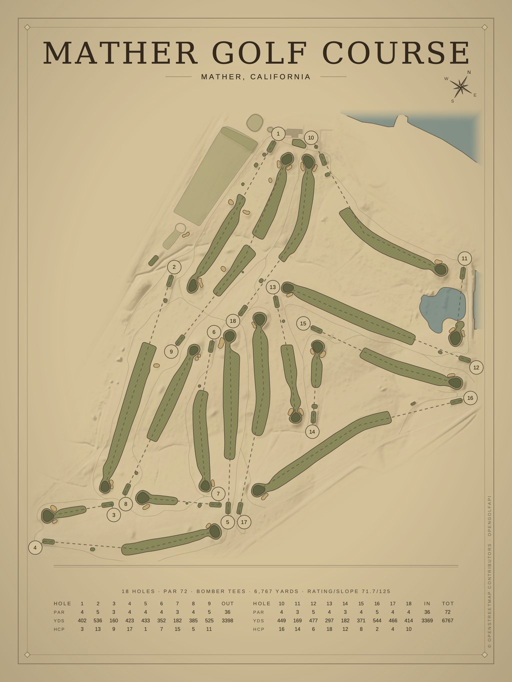 Mather Golf Course map poster, Vintage style, 12×16 / 18×24