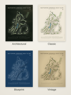 Mattaponi Springs Golf Club course map poster in four styles: Architectural, Classic, Blueprint and Vintage