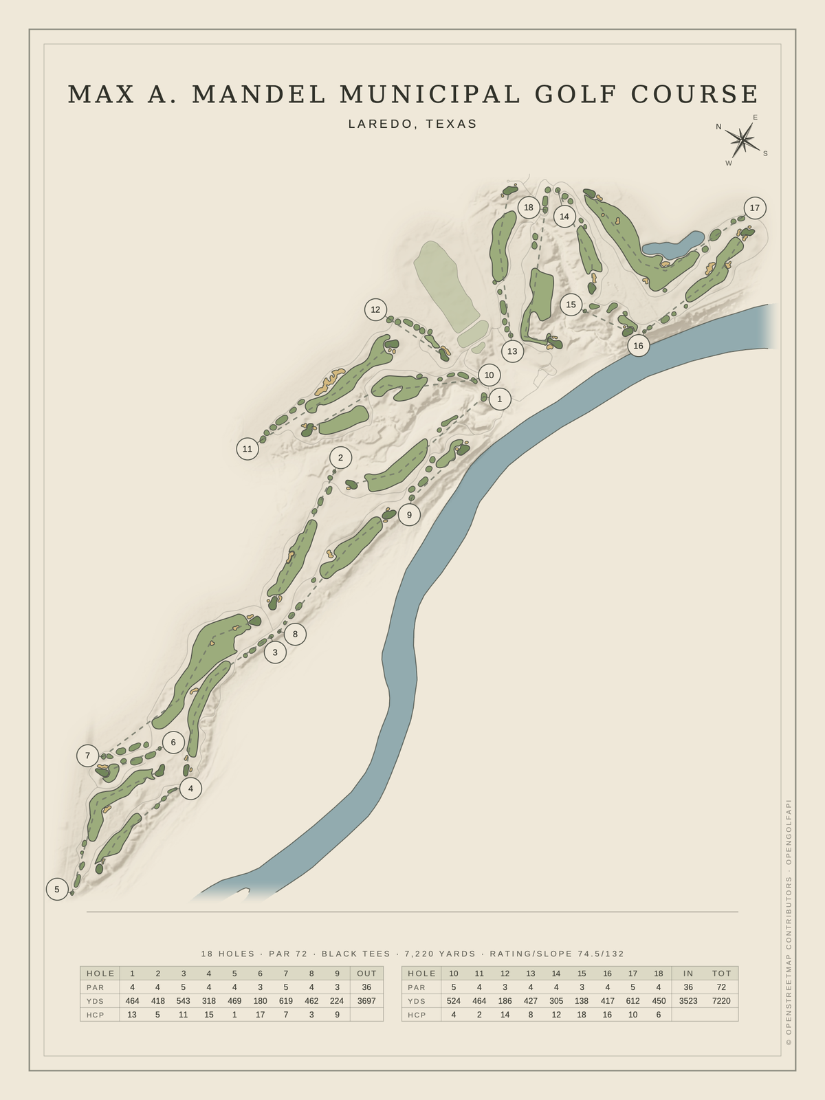 Max A. Mandel Municipal Golf Course map poster, Classic style, 12×16 / 18×24