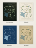 May River Golf Course map poster in four styles: Architectural, Classic, Blueprint and Vintage