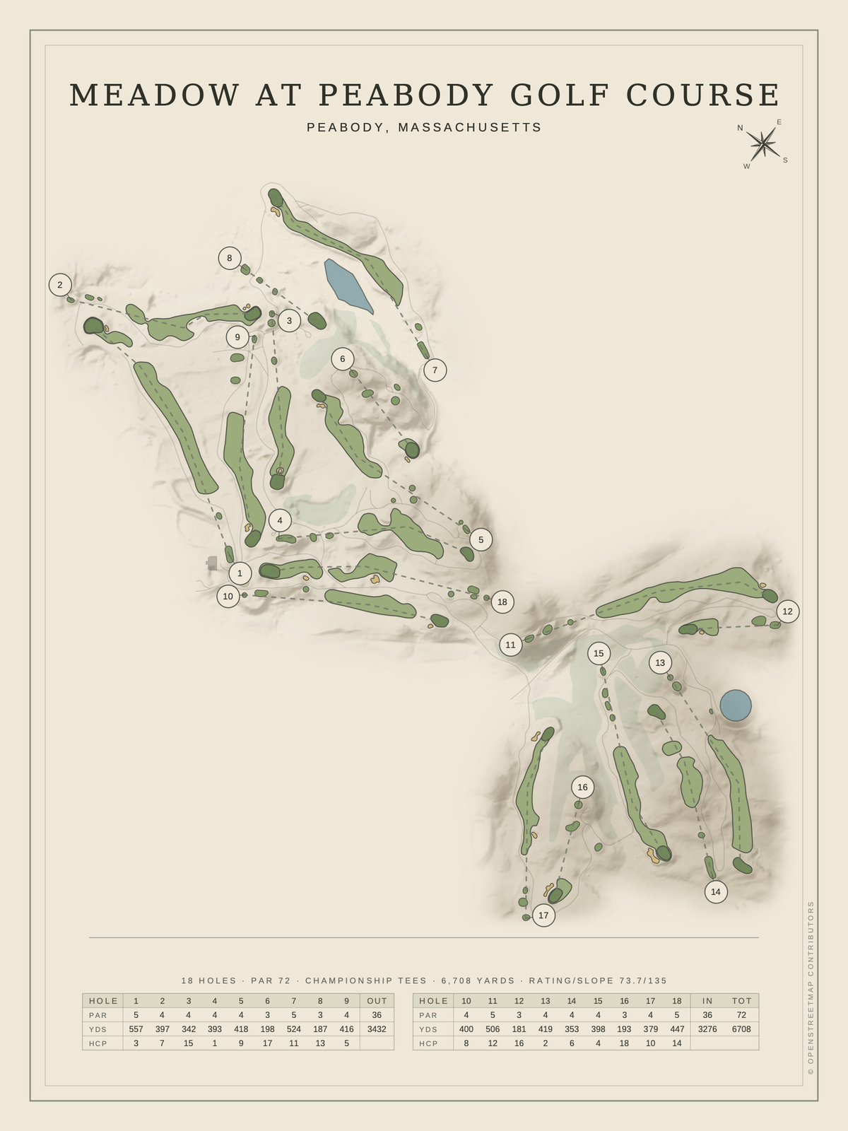 Meadow at Peabody Golf Course map poster, Classic style, 12×16 / 18×24