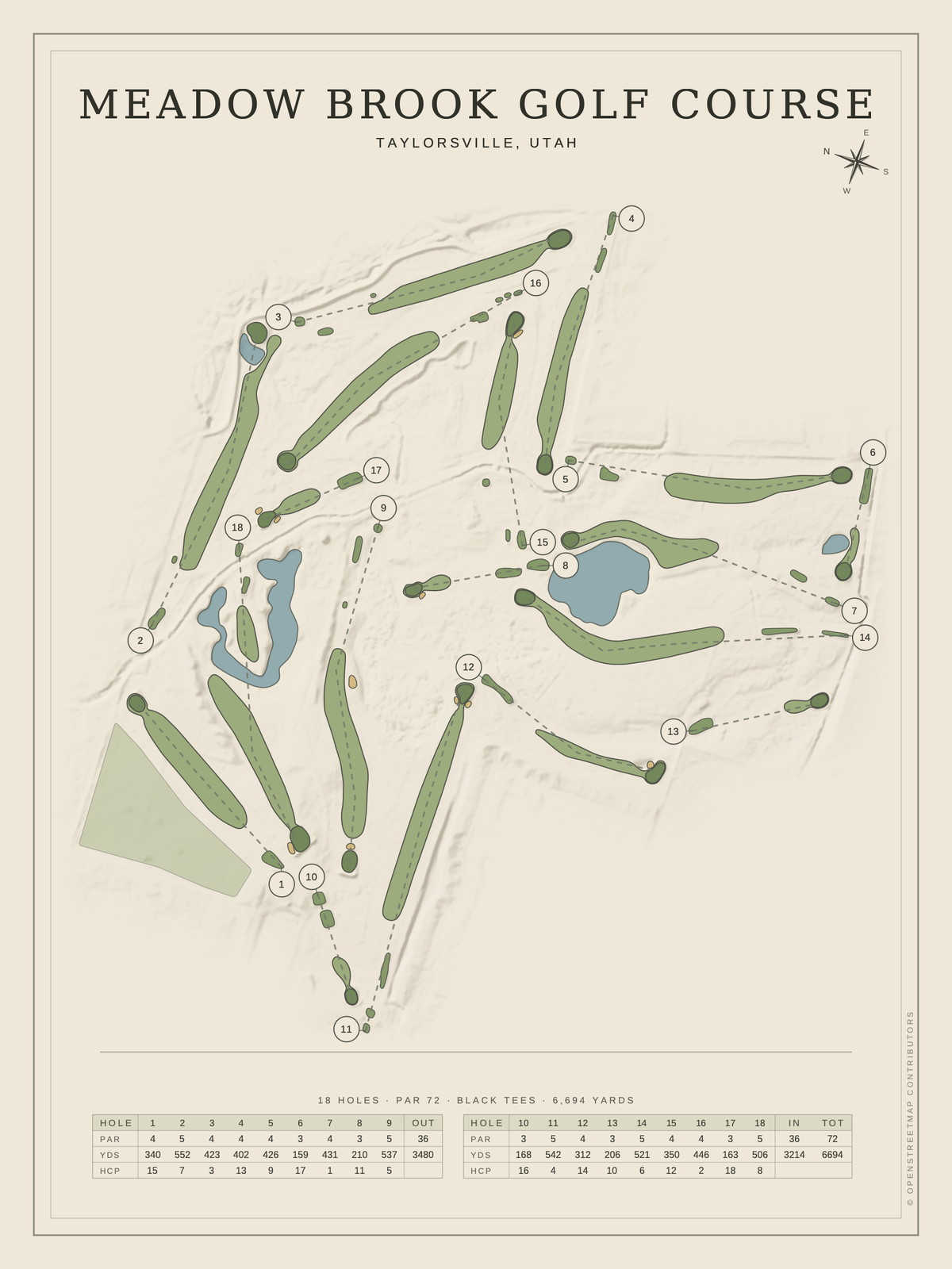 Meadow Brook Golf Course map poster, Classic style, 12×16 / 18×24