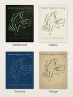 Meadow Brook Golf Course map poster in four styles: Architectural, Classic, Blueprint and Vintage