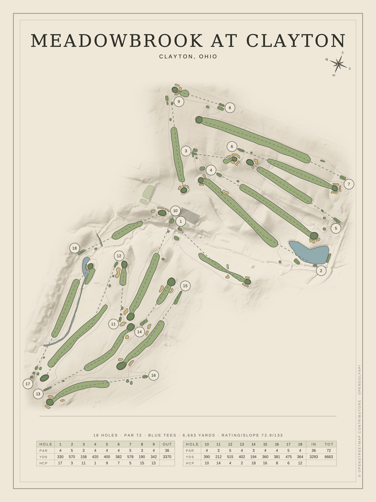 Meadowbrook at Clayton course map poster, Classic style, 12×16 / 18×24
