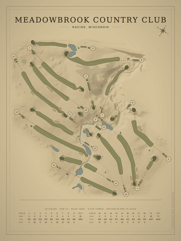 Meadowbrook Country Club Course Map poster