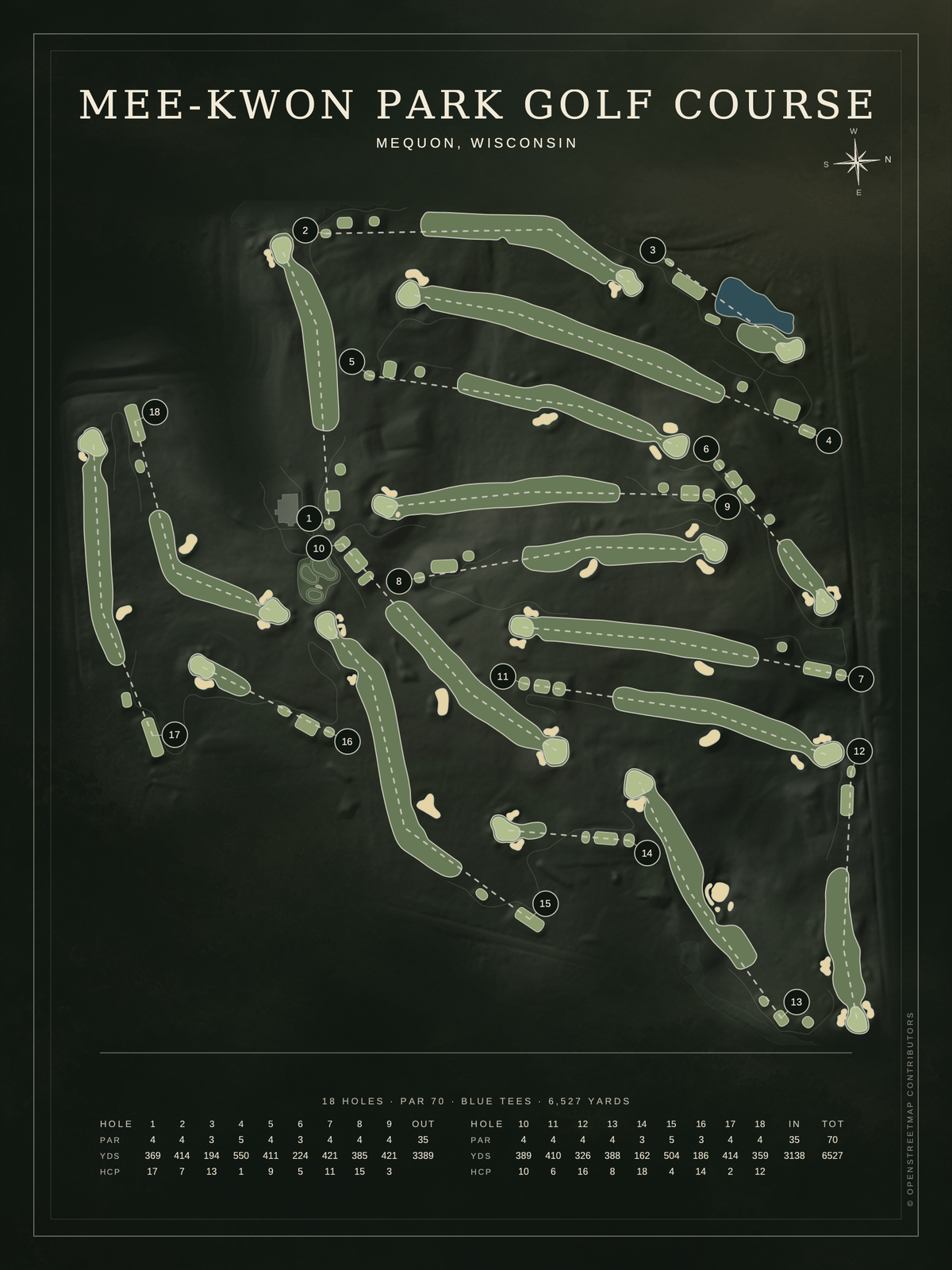 Mee-Kwon Park Golf Course map poster, Architectural style, 12×16 / 18×24