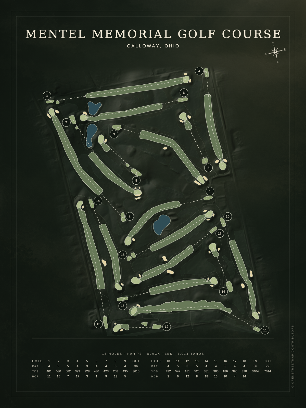 Mentel Memorial Golf Course map poster, Architectural style, 12×16 / 18×24