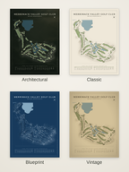 Merrimack Valley Golf Club course map poster in four styles: Architectural, Classic, Blueprint and Vintage