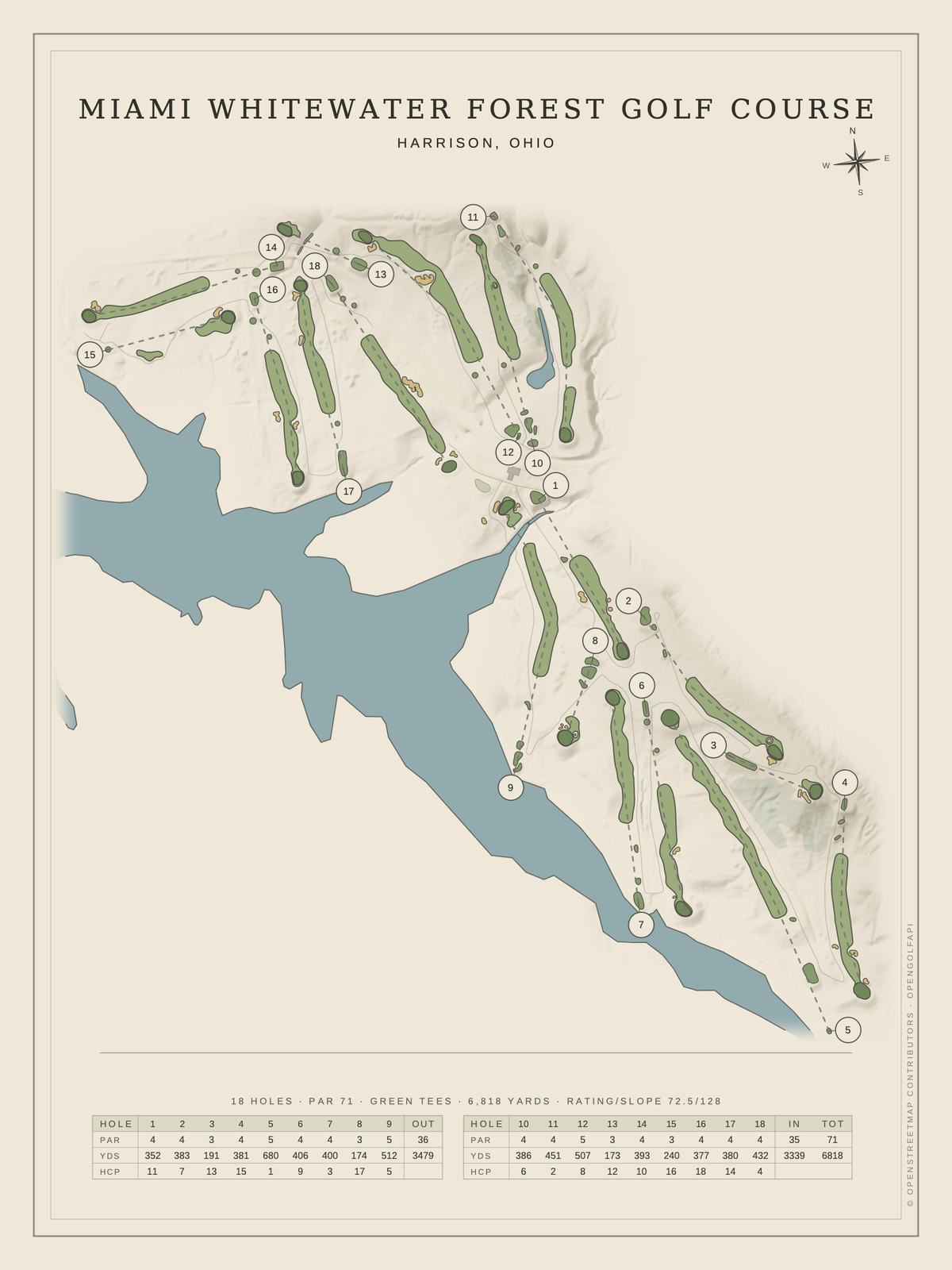Miami Whitewater Forest Golf Course map poster, Classic style, 12×16 / 18×24