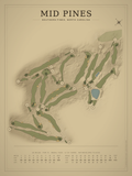 Mid Pines course map poster, Vintage style, 12×16 / 18×24